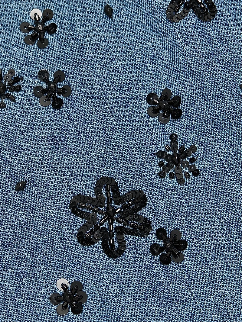 Sally Sequined Floral Denim Miniskirt