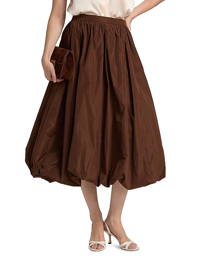 Cellah Taffeta Bubble-Hem Midi-Skirt