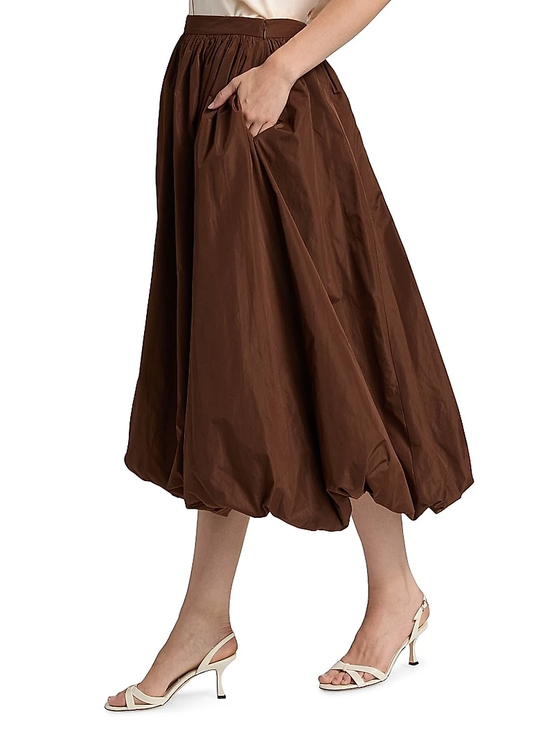 Cellah Taffeta Bubble-Hem Midi-Skirt