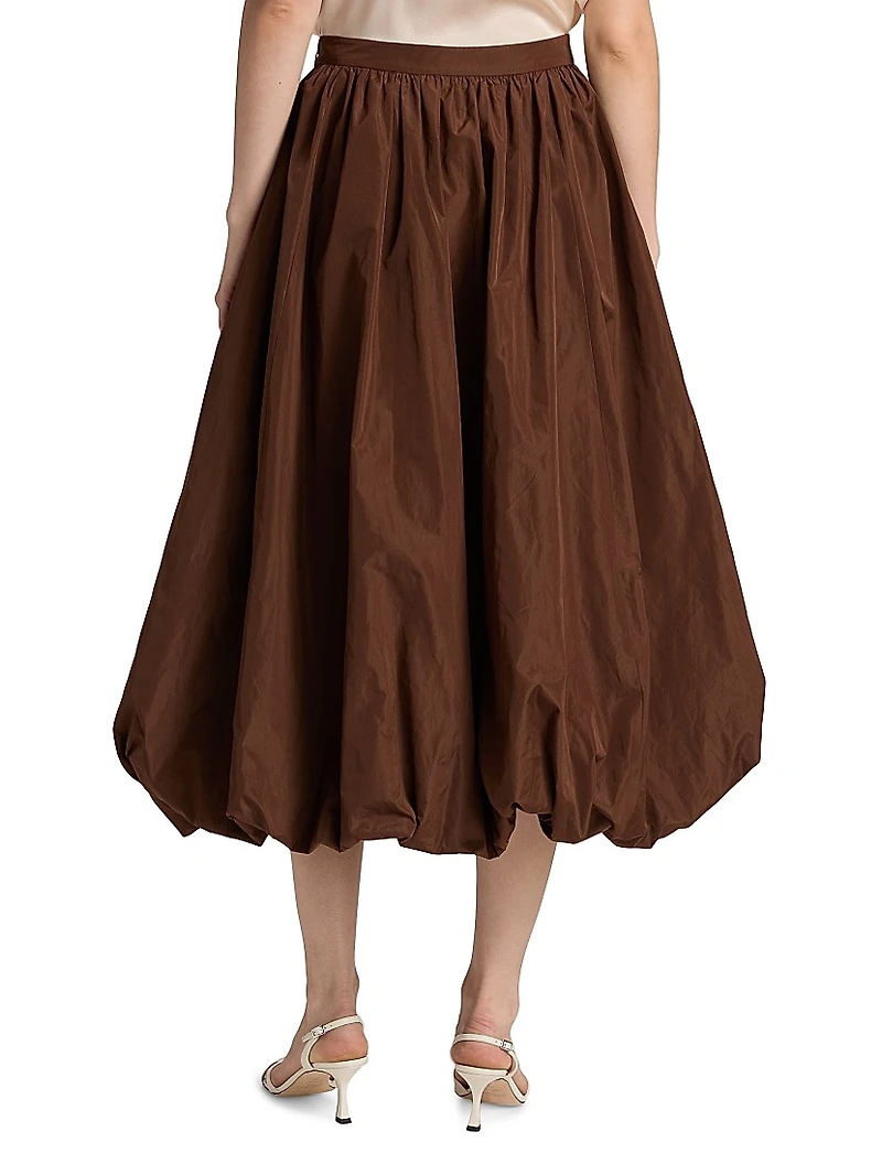 Cellah Taffeta Bubble-Hem Midi-Skirt