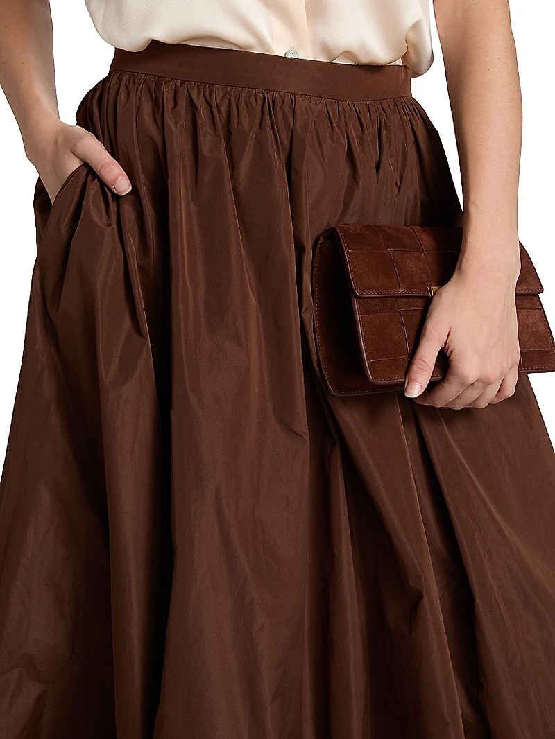 Cellah Taffeta Bubble-Hem Midi-Skirt