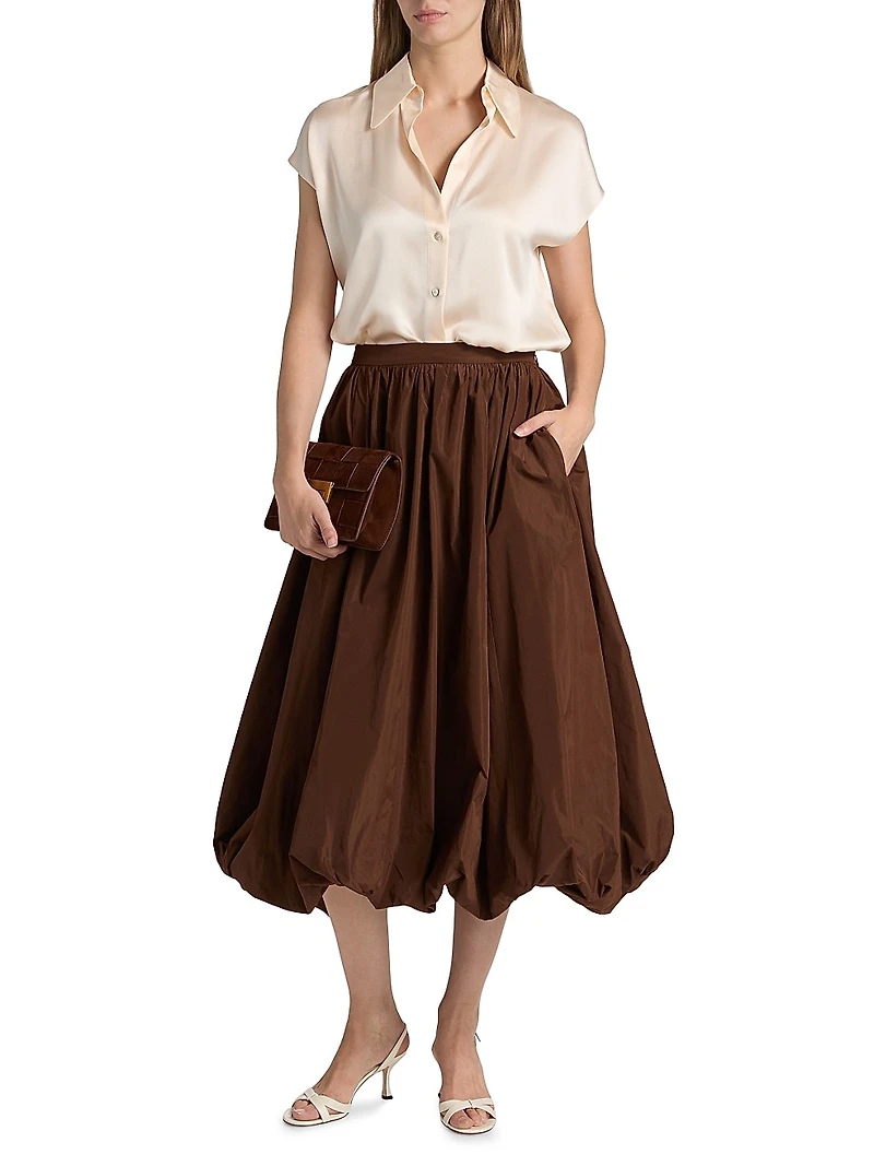 Cellah Taffeta Bubble-Hem Midi-Skirt