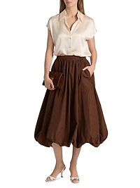 Cellah Taffeta Bubble-Hem Midi-Skirt