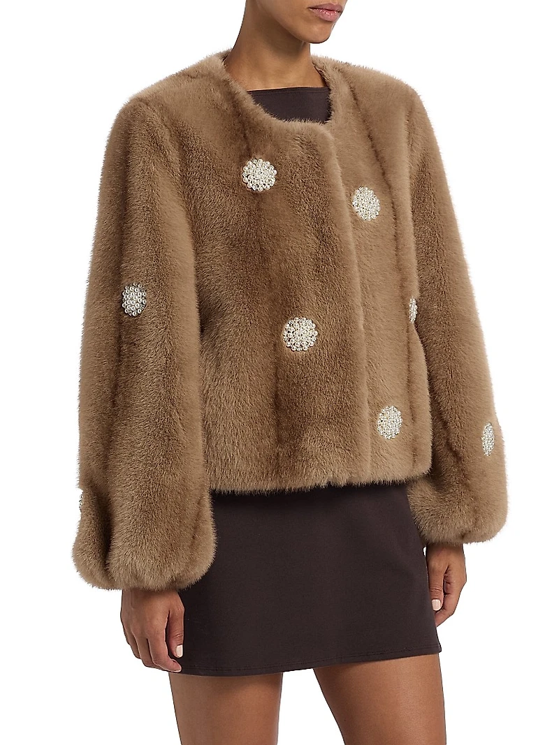 Benson Embellished Faux-Fur Coat