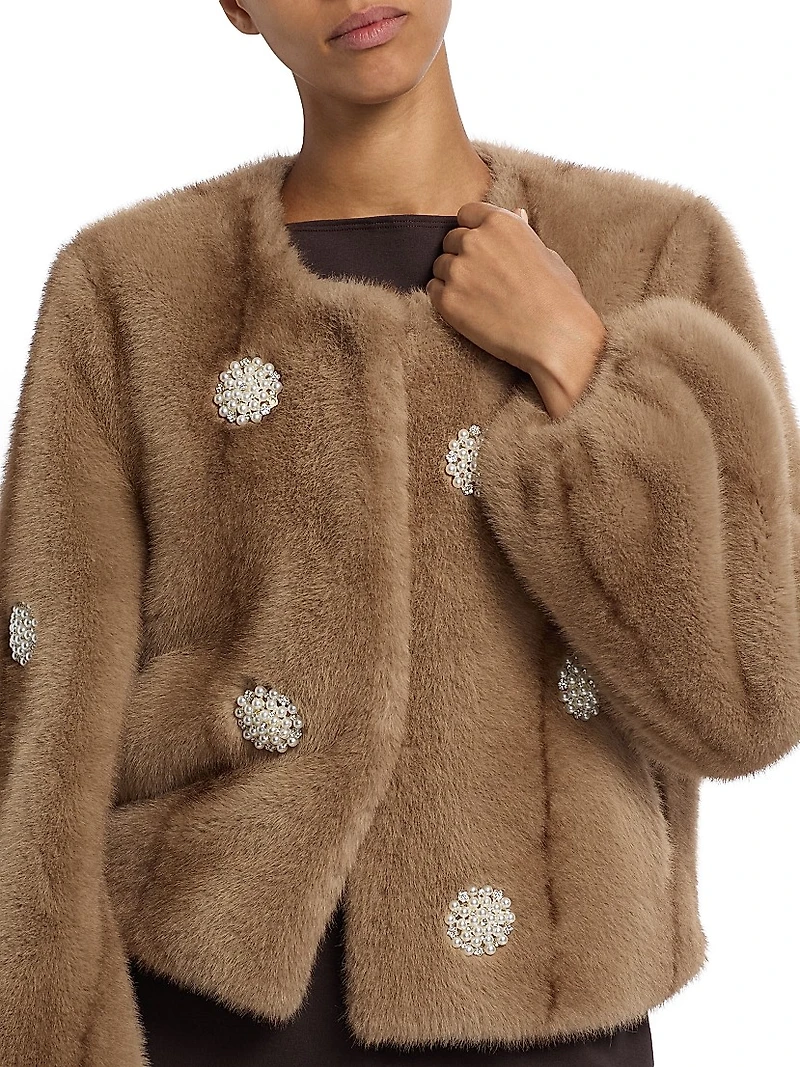 Benson Embellished Faux-Fur Coat