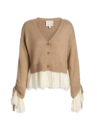 Atley Ruffle-Trim Wool-Blend Cardigan