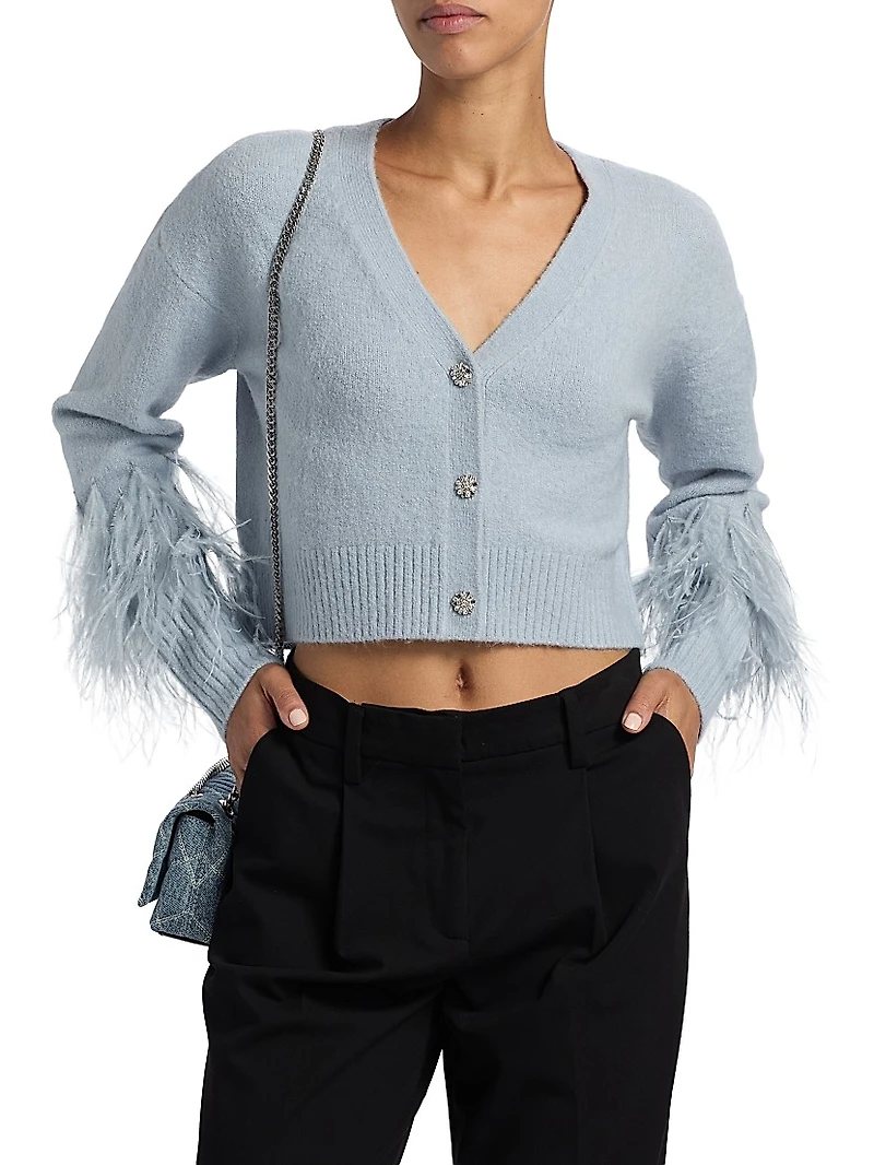 Bria Feather V-Neck Cardigan