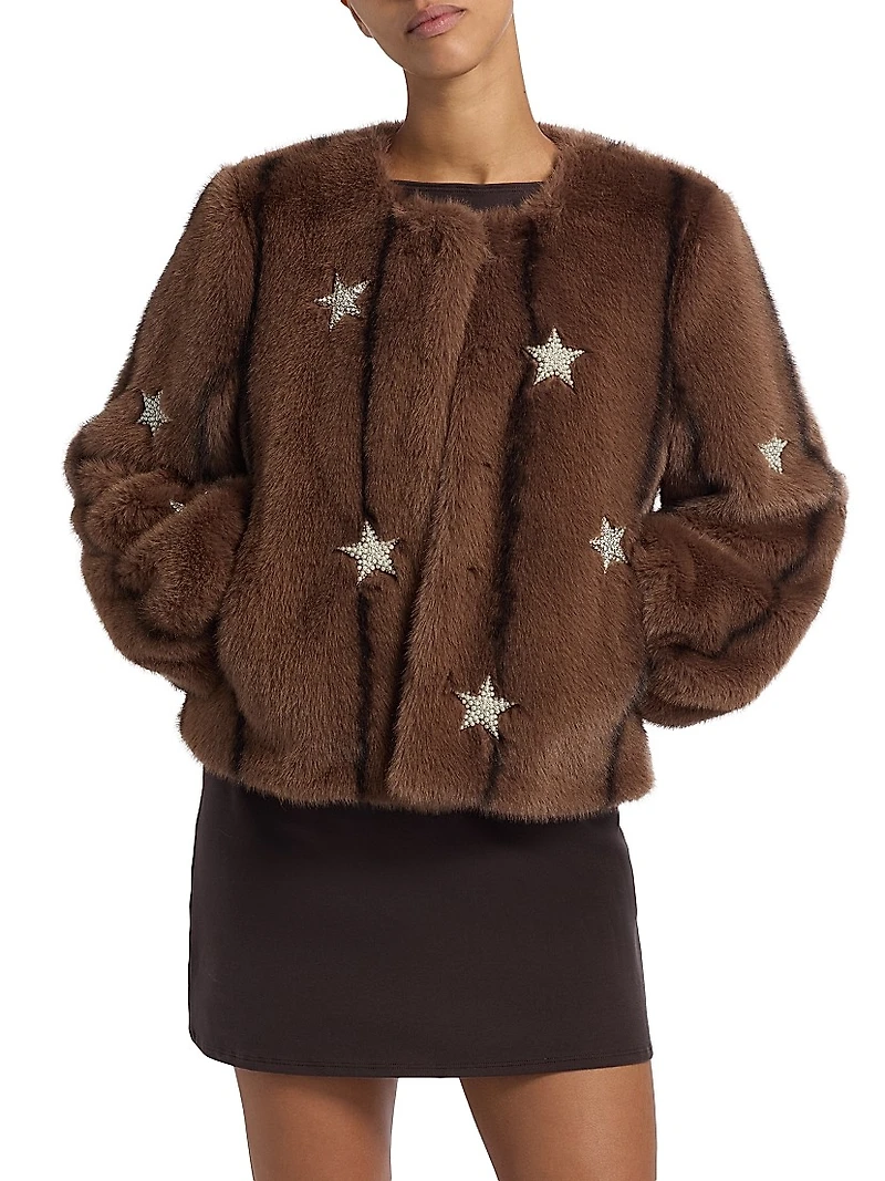 Benson Embellished Faux-Mink Coat