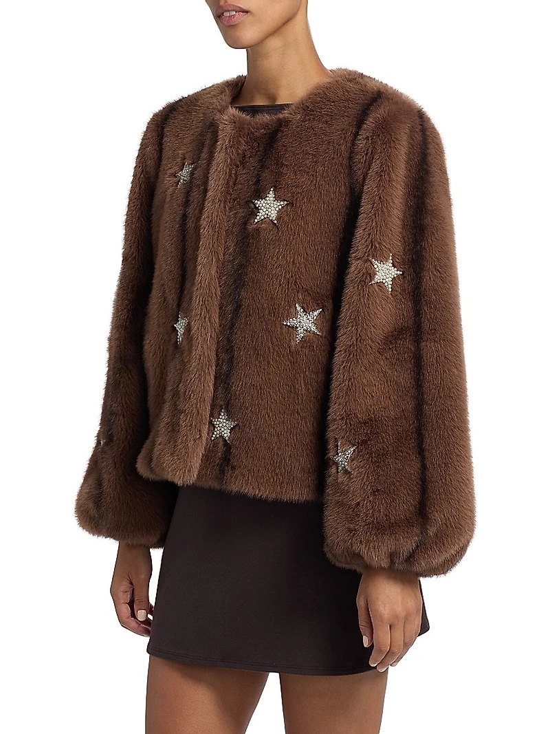 Benson Embellished Faux-Mink Coat