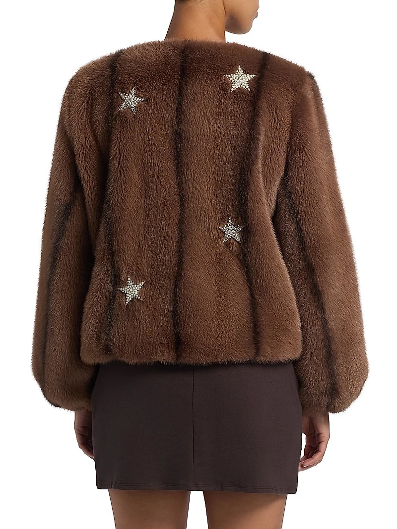 Benson Embellished Faux-Mink Coat