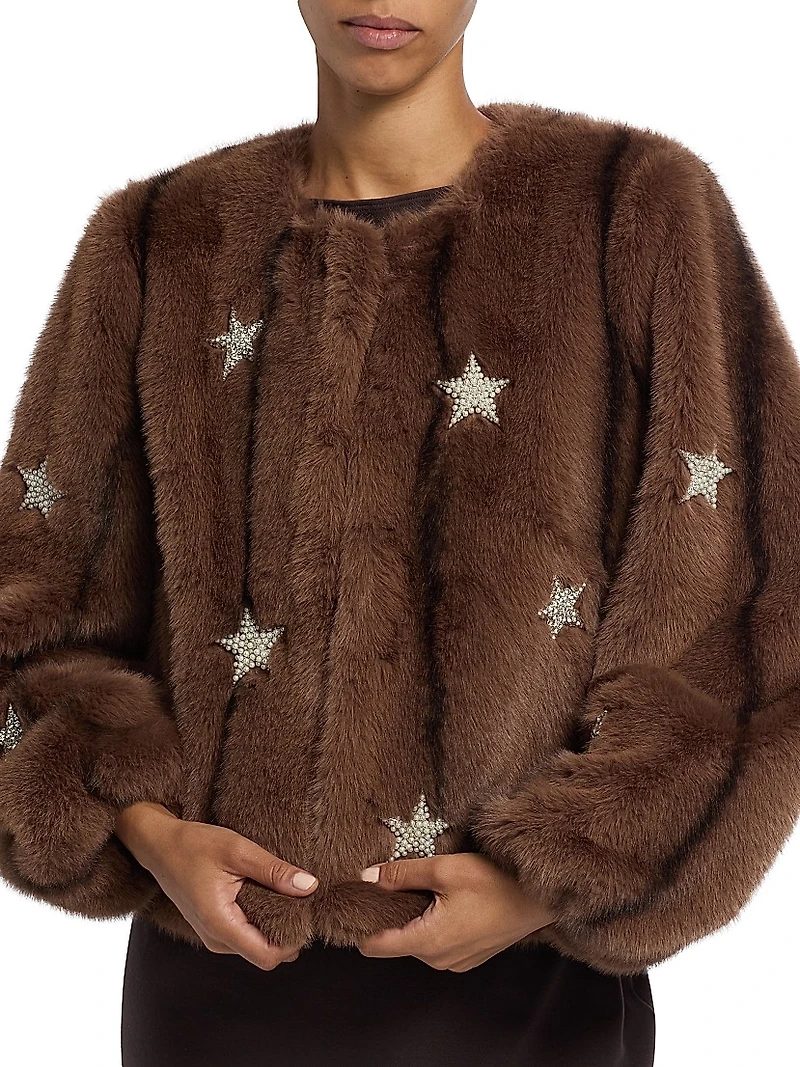 Benson Embellished Faux-Mink Coat