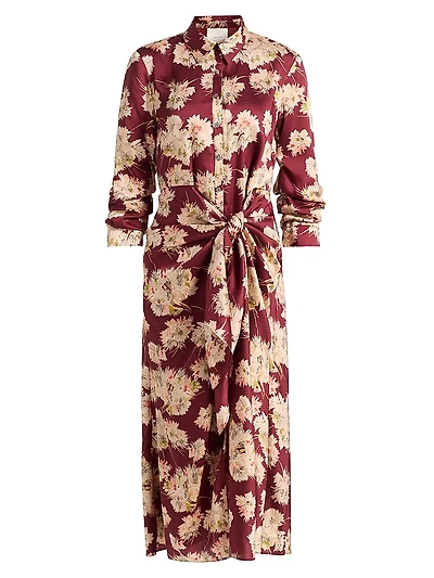 Mae Jacey Floral Twisted-Front Midi-Shirtdress