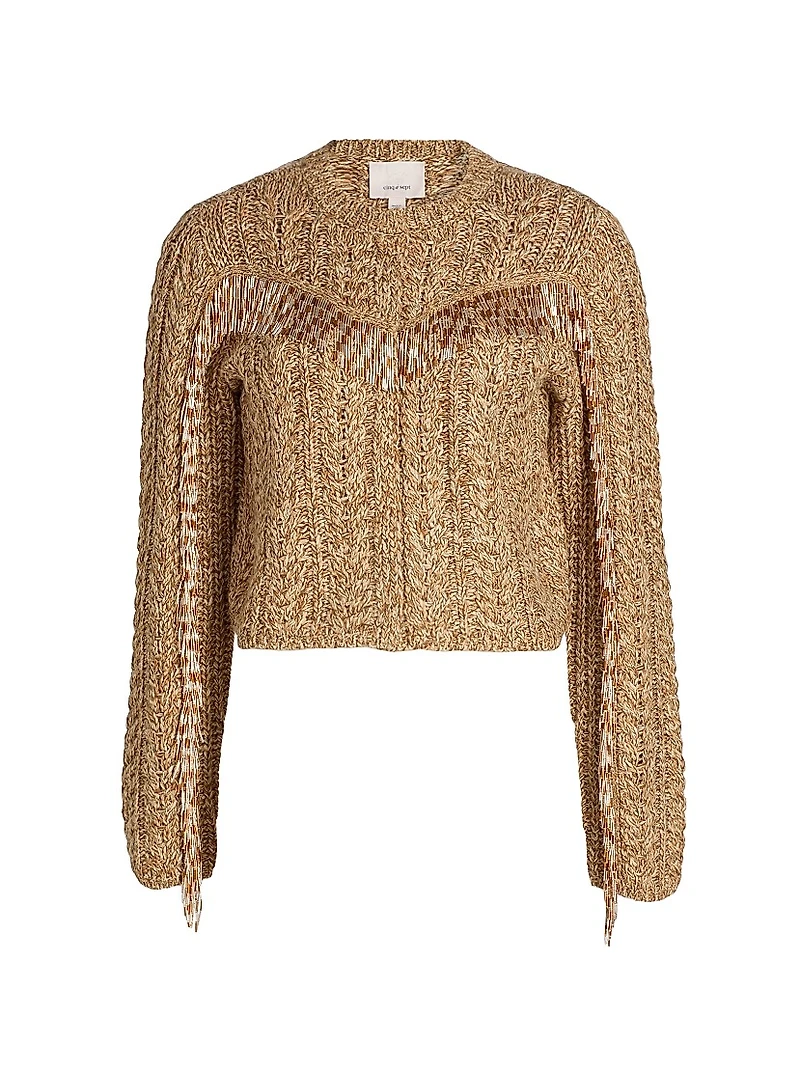 Lisabeth Bugle-Fringed Knit Cardigan