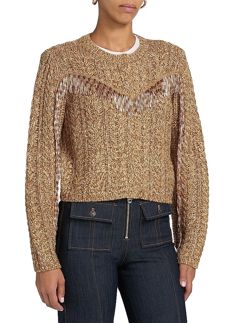Lisabeth Bugle-Fringed Knit Cardigan