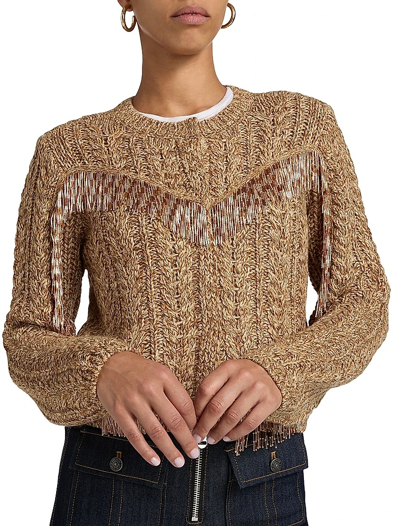 Lisabeth Bugle-Fringed Knit Cardigan