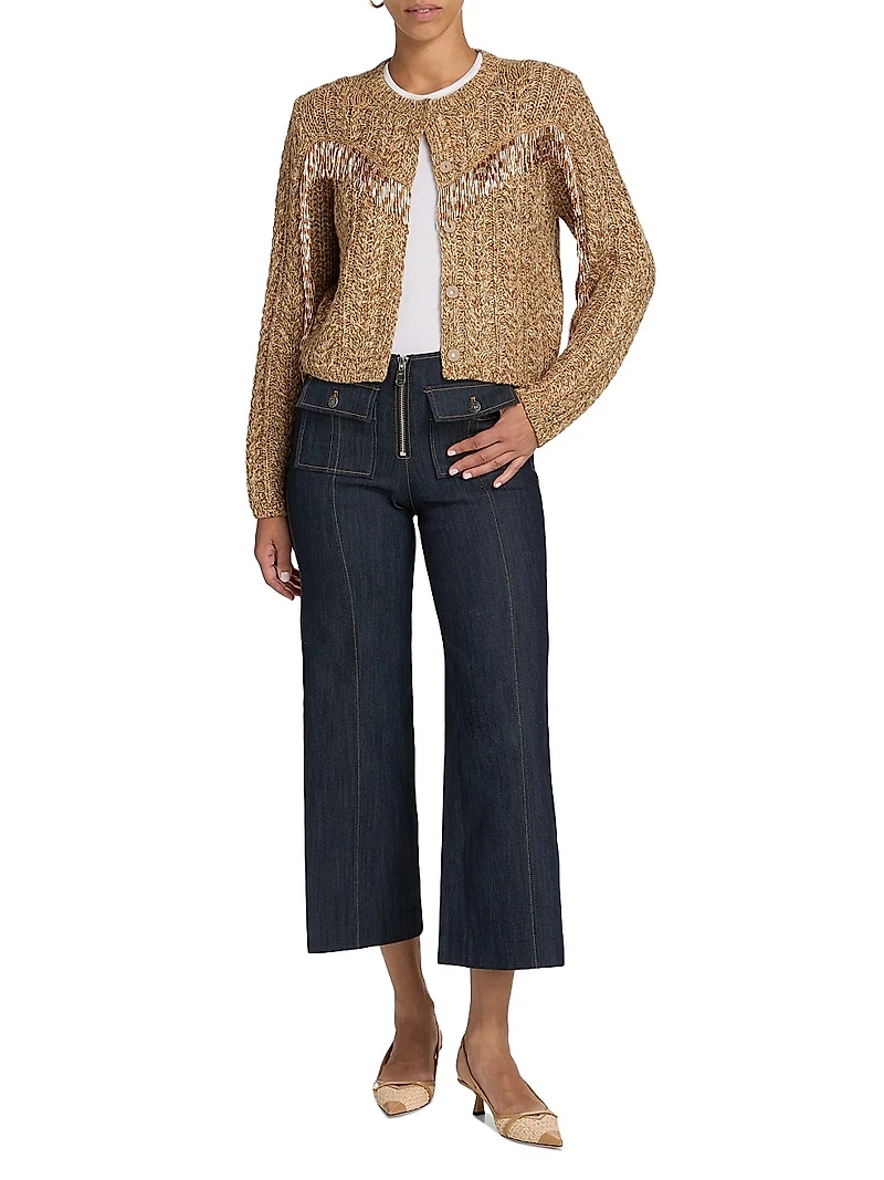 Lisabeth Bugle-Fringed Knit Cardigan