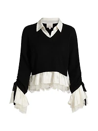 Milla Ruffled V-Neck Combo Sweater