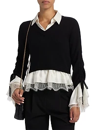 Milla Ruffled V-Neck Combo Sweater