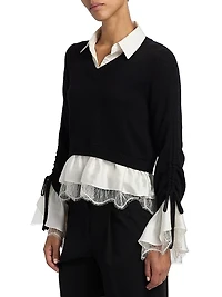 Milla Ruffled V-Neck Combo Sweater