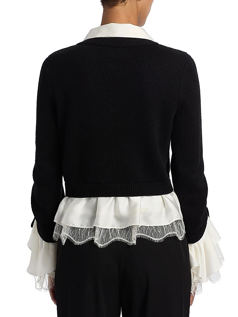 Milla Ruffled V-Neck Combo Sweater