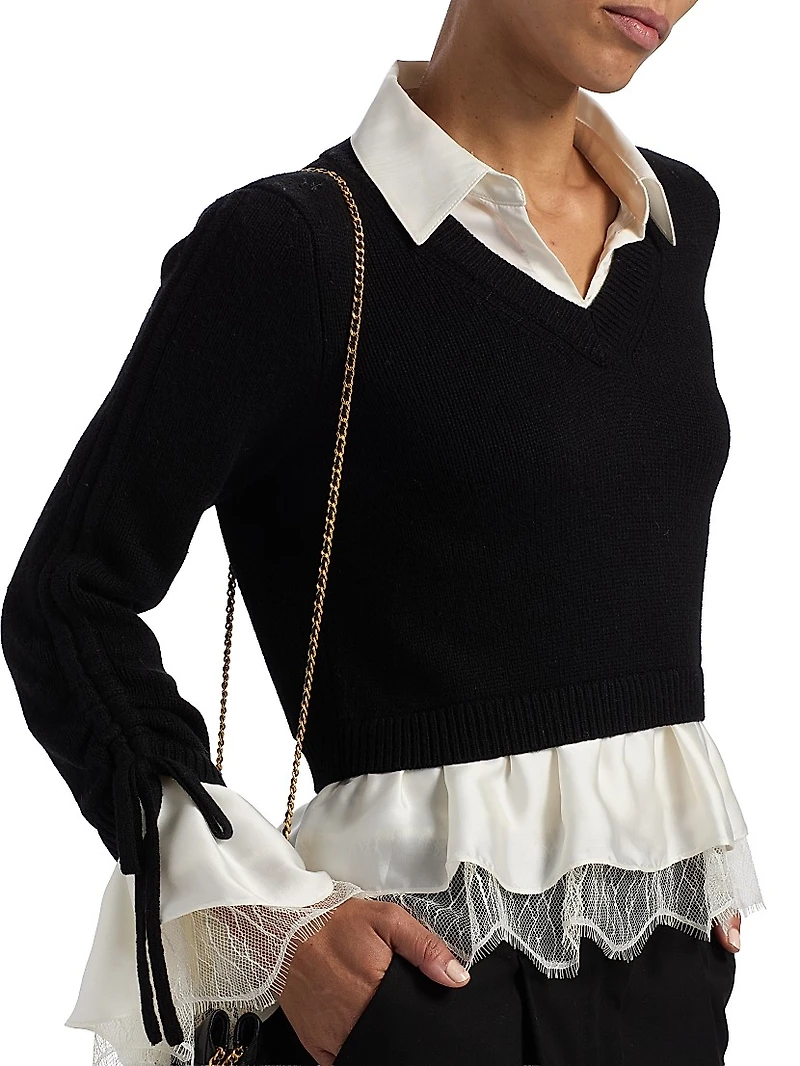 Milla Ruffled V-Neck Combo Sweater