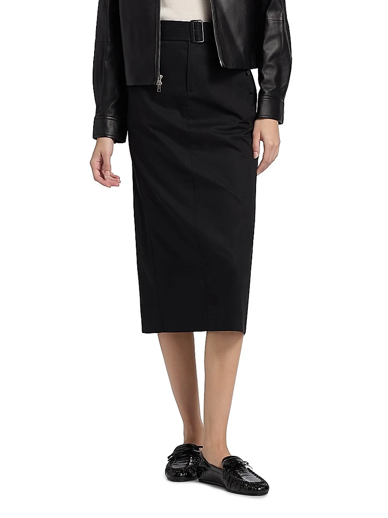 Cotton Pencil Midi-Skirt