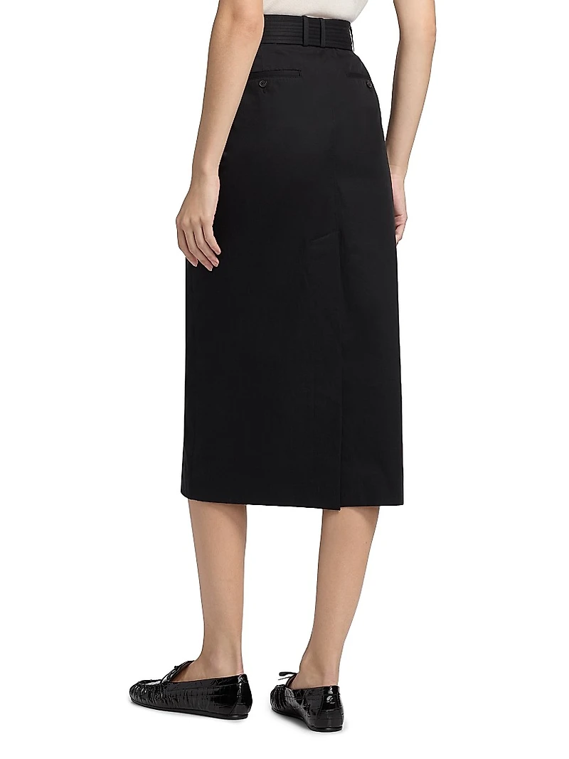 Cotton Pencil Midi-Skirt