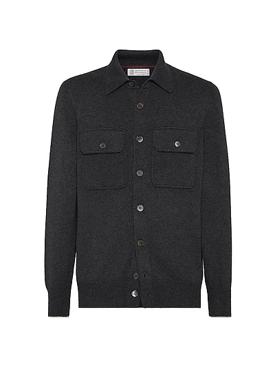Cashmere Shirt Style Cardigan with Chest Pockets