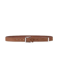 Reversed Leather Belt with Square Buckle and Tip