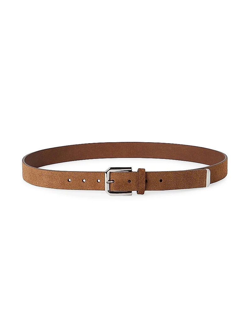 Reversed Leather Belt with Square Buckle and Tip