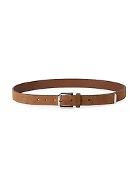 Reversed Leather Belt with Square Buckle and Tip