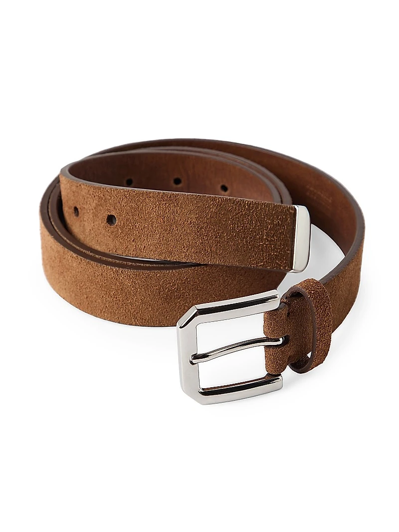 Reversed Leather Belt with Square Buckle and Tip