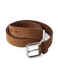Reversed Leather Belt with Square Buckle and Tip