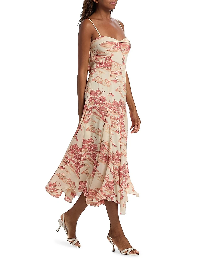 Fredo Watercolor Toile Midi-Dress