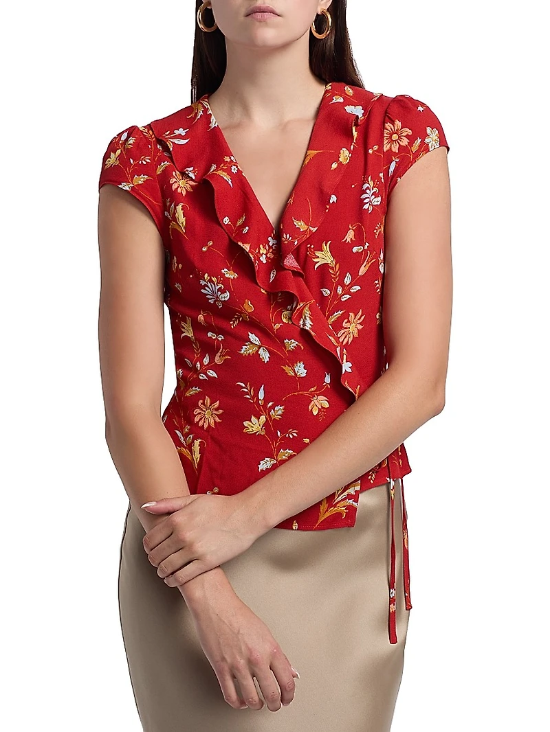 Clemence Floral Crepe Wrap Top