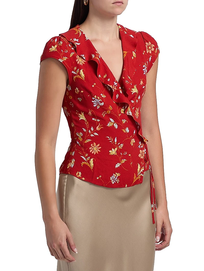 Clemence Floral Crepe Wrap Top