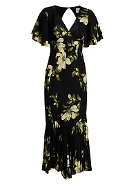 Salvia Ruffled Floral Midi-Dress
