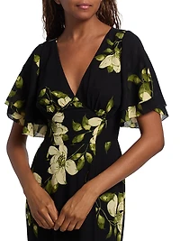 Salvia Ruffled Floral Midi-Dress