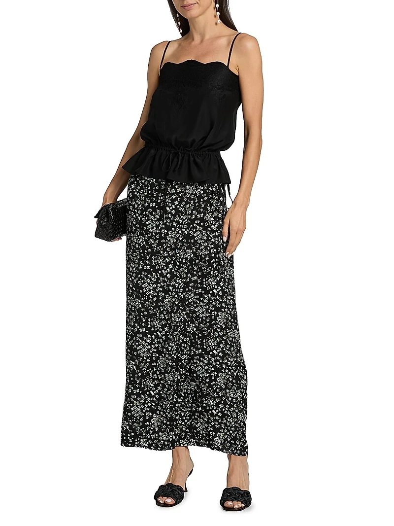 Silvia Silk Lace-Trimmed Top