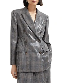 Virgin Wool Prince of Wales Blazer with Dazzling Embroidery