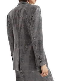 Virgin Wool Prince of Wales Blazer with Dazzling Embroidery