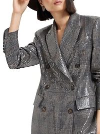 Virgin Wool Prince of Wales Blazer with Dazzling Embroidery