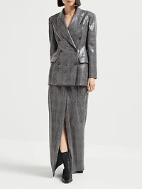 Virgin Wool Prince of Wales Blazer with Dazzling Embroidery