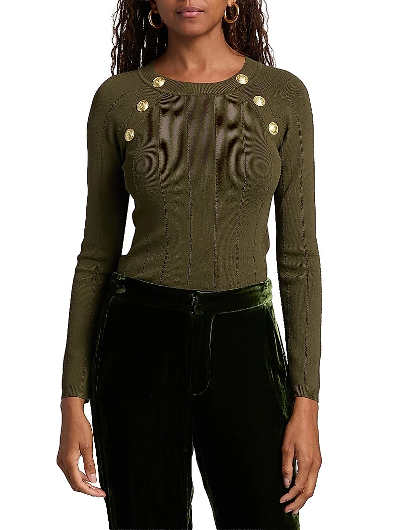 Gretchen Button Rib-Knit Sweater