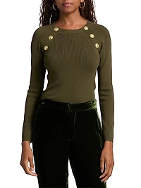 Gretchen Button Rib-Knit Sweater