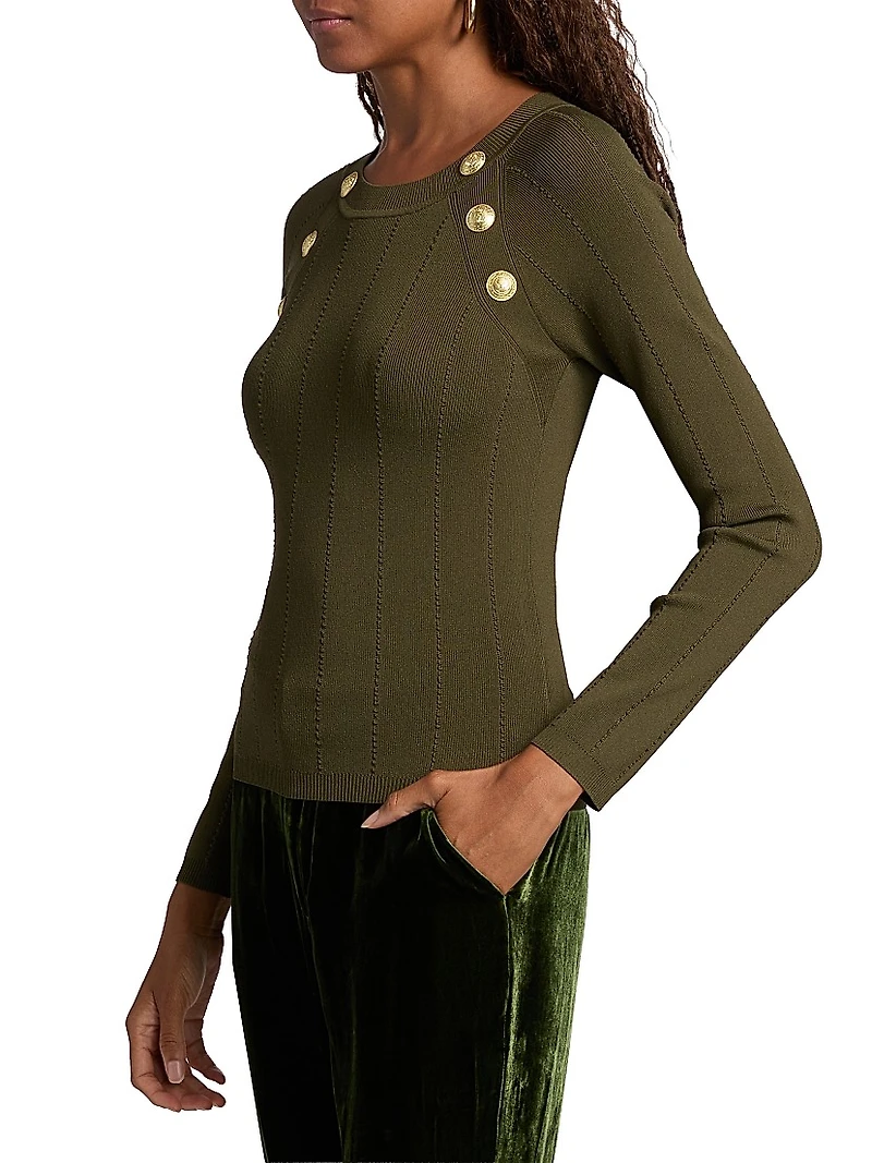 Gretchen Button Rib-Knit Sweater