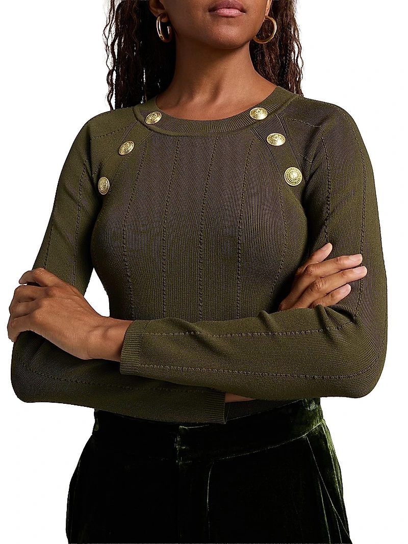 Gretchen Button Rib-Knit Sweater