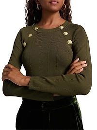 Gretchen Button Rib-Knit Sweater