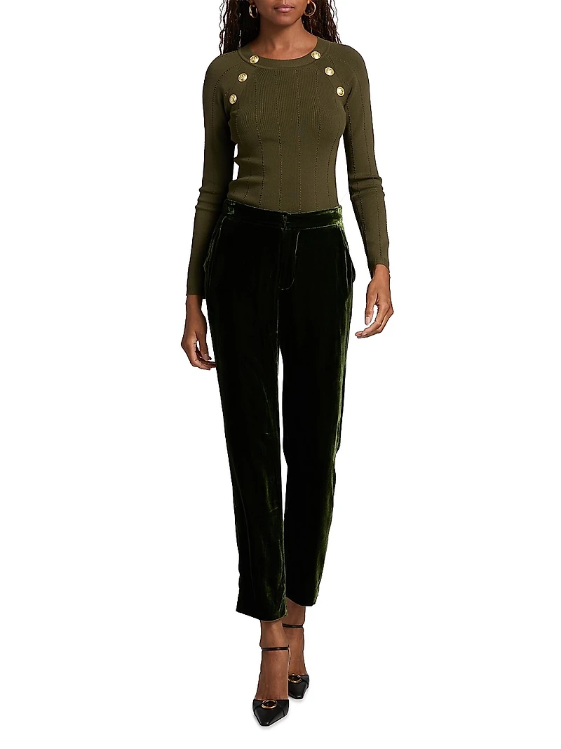 Gretchen Button Rib-Knit Sweater
