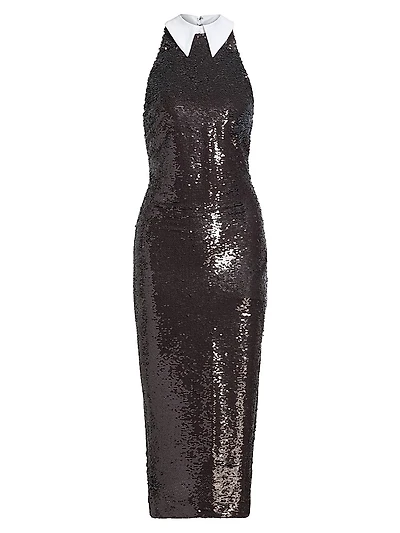 Lilith Collared Sequin Cocktail Dress
